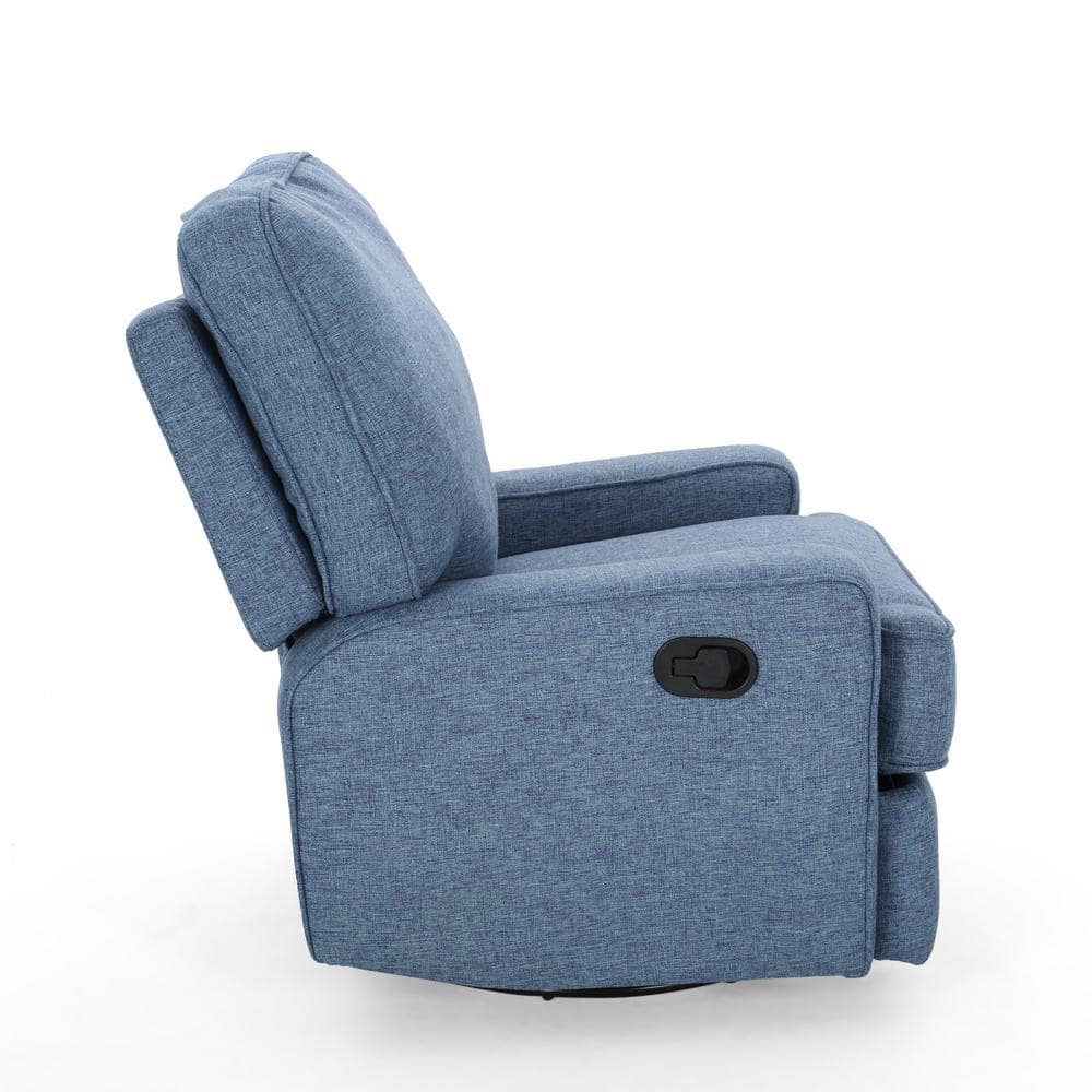 Handcrafted Navy Blue Fabric Swivel Glider Club Recliner