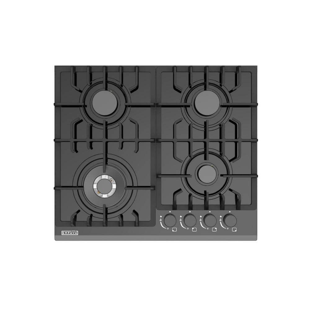 24 in. Gas Stove Cooktop with 4 Italy SABAF Burners in Black Tempered Glass