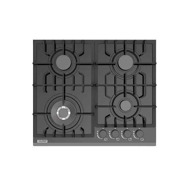 Empava 24 in. Gas Stove Cooktop with 4 Italy SABAF Burners in Black Tempered Glass