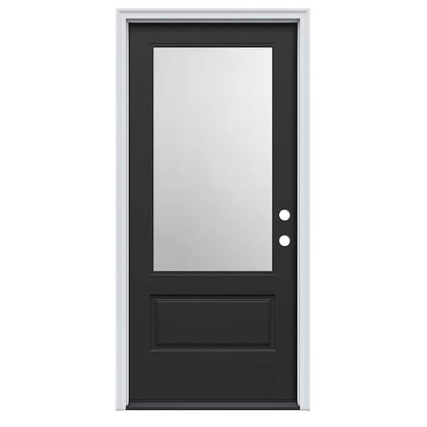 Direct Glaze 30 in. x 80 in. Left-Hand Inswing 3/4 Lite Clear Low-E Black Fiberglass Prehung Door on 4-9/16 in. Frame