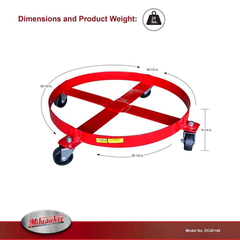Red Steel 800 lb Capacity Drum Dolly with Poly Casters