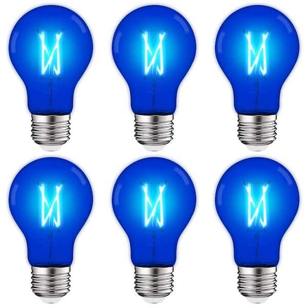 LUXRITE 60-Watt Equivalent A19 Edison LED Blue Light Bulb 4.5-Watt Colored Glass Filament UL E26 Base Indoor Outdoor (6-Pack)