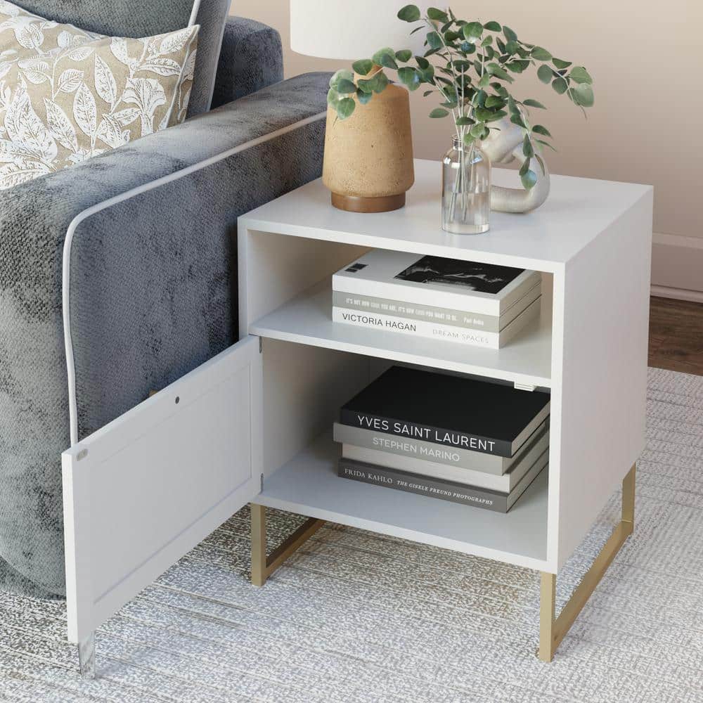 Mina White and Gold Rattan Nightstands Set of 2