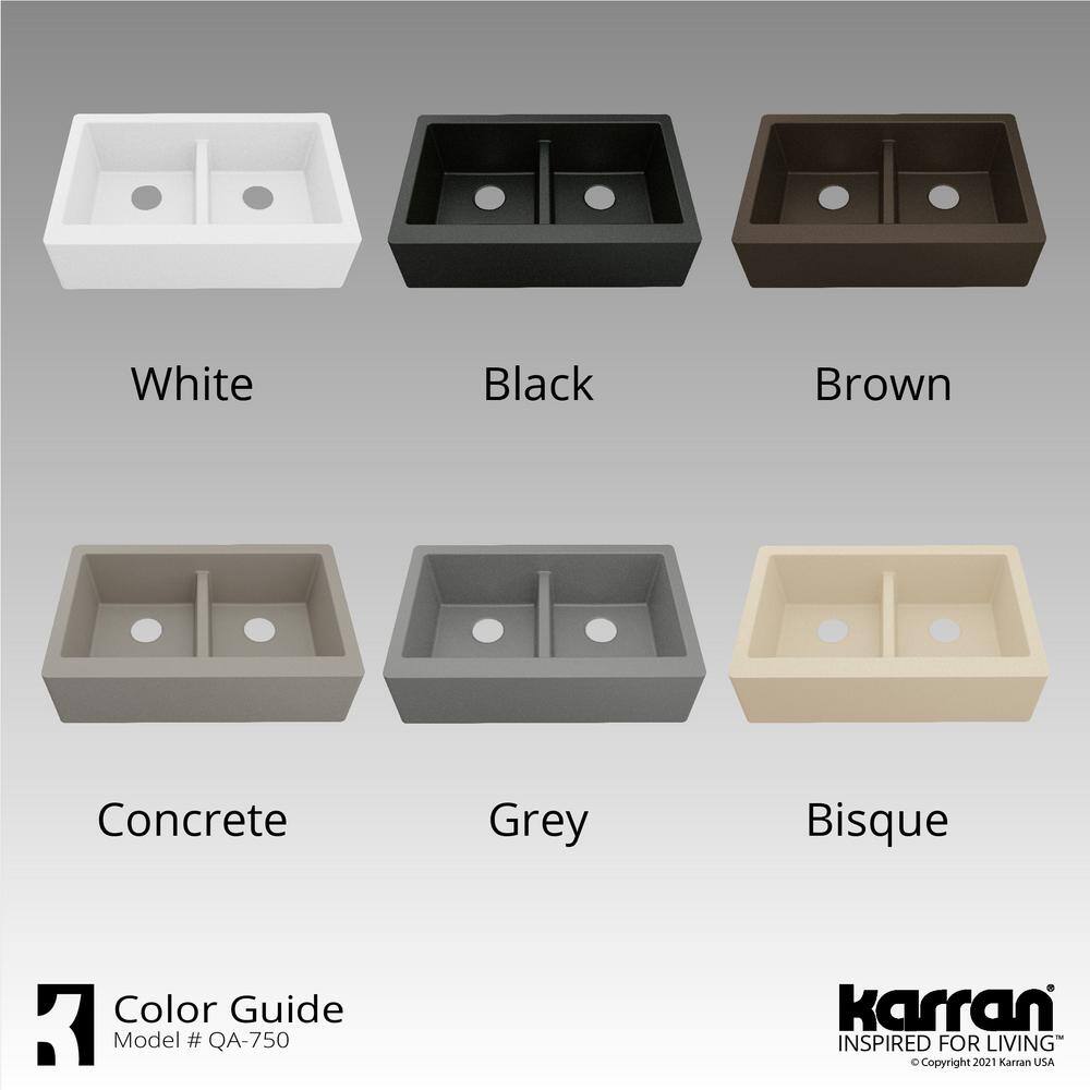 Concrete Quartz Composite Farmhouse Apron Front Double Bowl Kitchen Sink