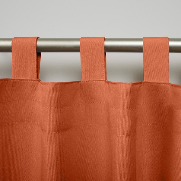 Cabana Mecca Orange Solid Light Filtering 54 in. x 108 in. Hook and Loop Tab Indoor/Outdoor Top Curtain Panel (Set of 2)
