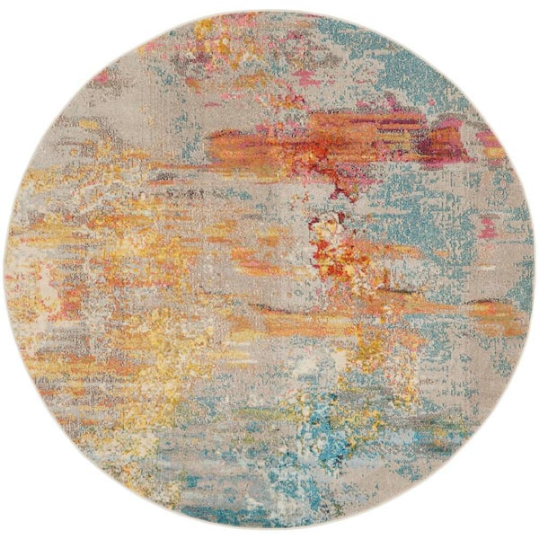 Celestial Sealife 10 ft. x 10 ft. Abstract Contemporary Round Area Rug
