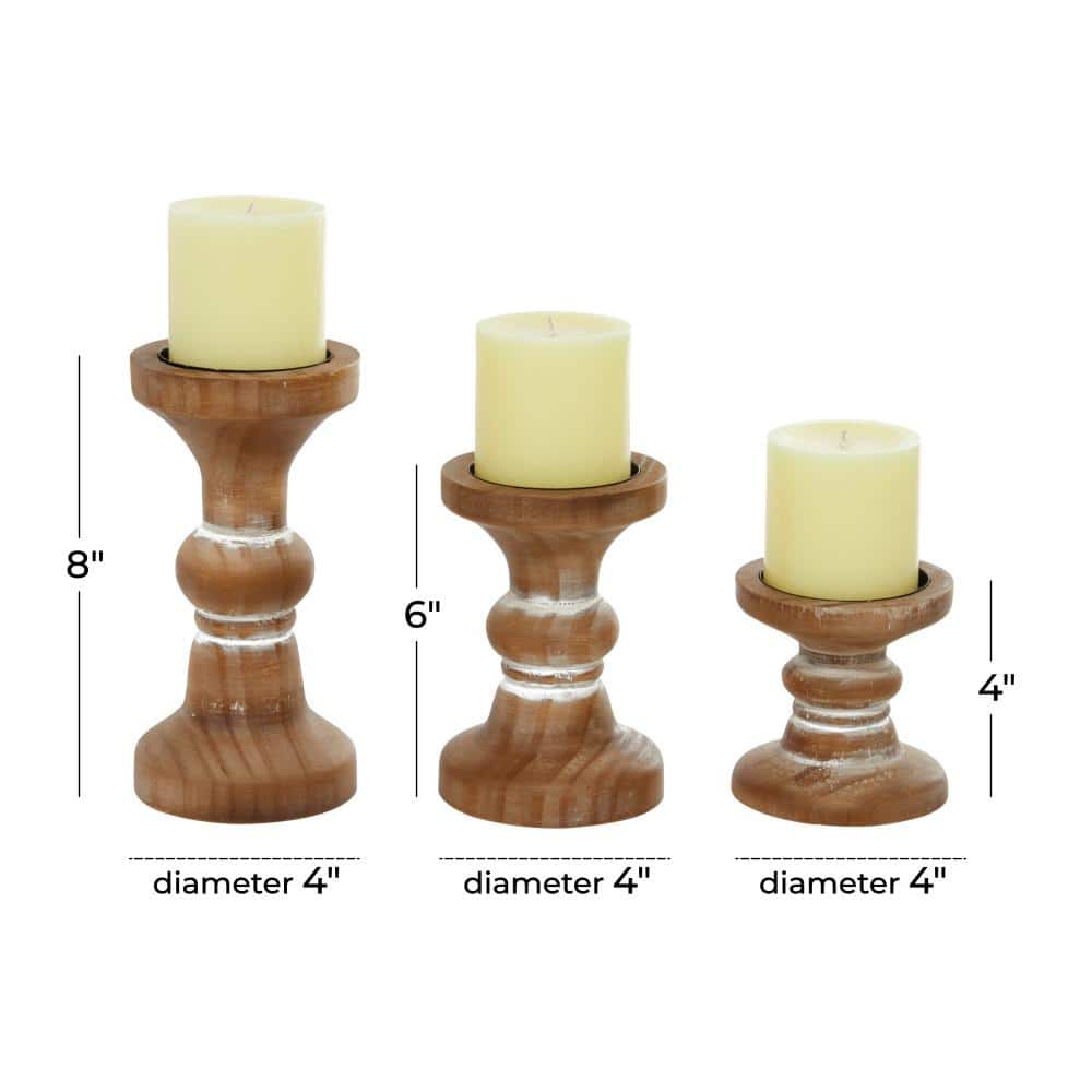 Rustic Farmhouse Brown Beaded Wood Candle Holder Set of 3