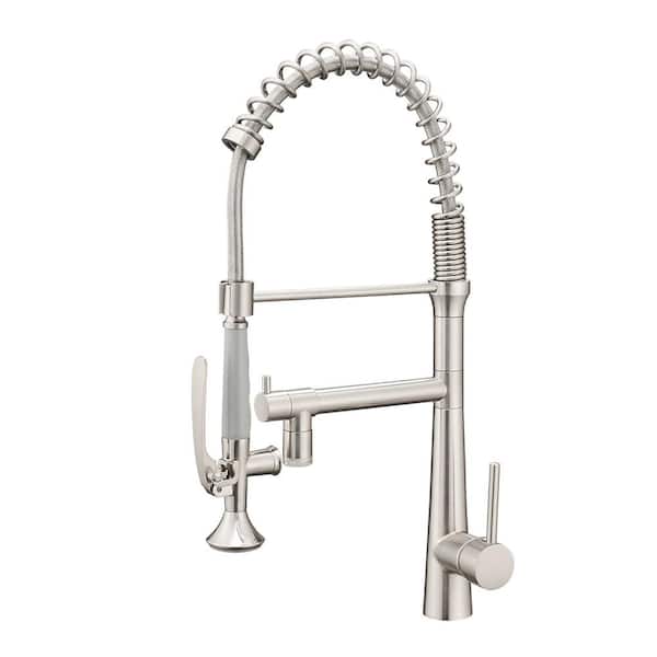 Tahanbath Single Handle Deck Mount Pull Down Sprayer Kitchen Faucet with LED in Brushed Nickel