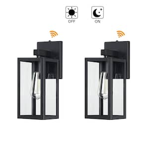 Martin 13 in. 1-Light Matte Black Outdoor Wall Lantern with Dusk to Dawn (2-Pack)