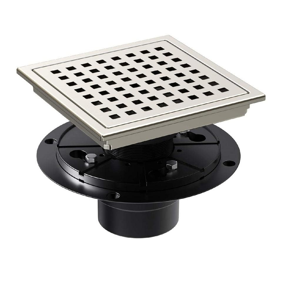 4 Inch Square Shower Floor Drain, 304 Stainless Steel Shower Drain Cover  Removable Grid Cover and Hair Filter Brushed CUPC Certified 
