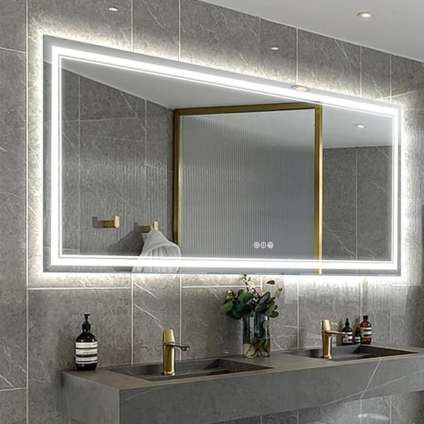 Lonni 72 in. W x 36 in. H Rectangular Frameless Anti-Fog Front and Rear LED Lighted Wall Bathroom Vanity Mirror and Dimming