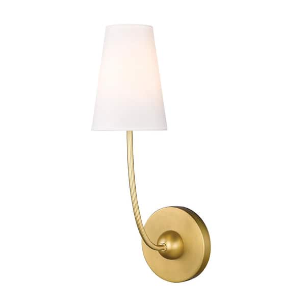 Unbranded Shannon 5.25 in. 1 Light Rubbed Brass Wall Sconce Light with White Fabric Shade with No Bulbs Included