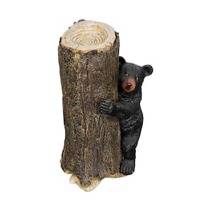 Outdoor Garden Statues - 11.4"x 13.3"x 21.6" Concrete Black Bear Tree Hugger Outdoor Sculpture for Garden, Home Decor