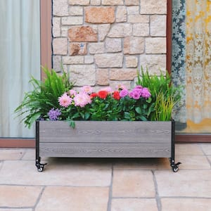 19 in. D x 17 in. H x 45 in. W Grey and Black Composite Board and Steel Mobile Deckside Planter Box Raised Garden Bed