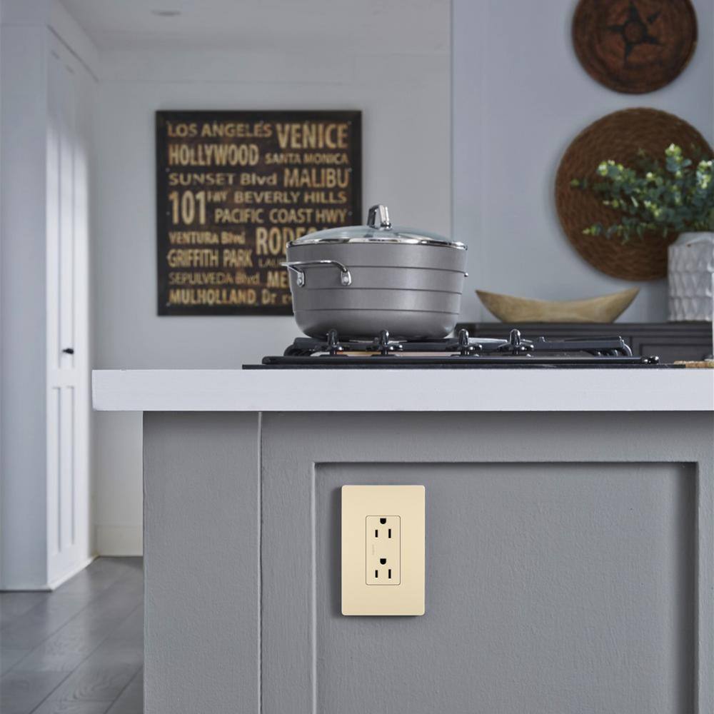 Ivory Tamper Resistant Decorator Duplex Outlet with Wall Plate