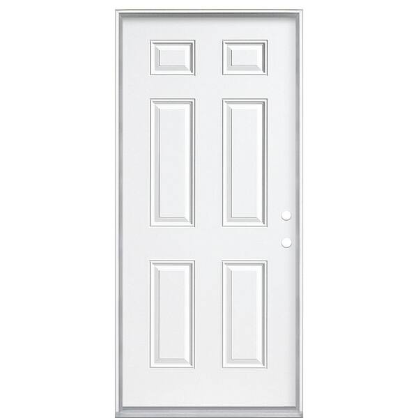 Masonite 36 in. x 80 in. 6-Panel Left Hand Inswing Primed Steel Security Prehung Front Exterior Door No Brickmold