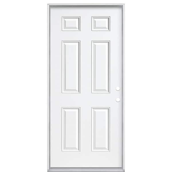 Masonite 36 in. x 80 in. 6-Panel Left Hand Inswing Primed White Steel Prehung Front Exterior Door with Vinyl Frame