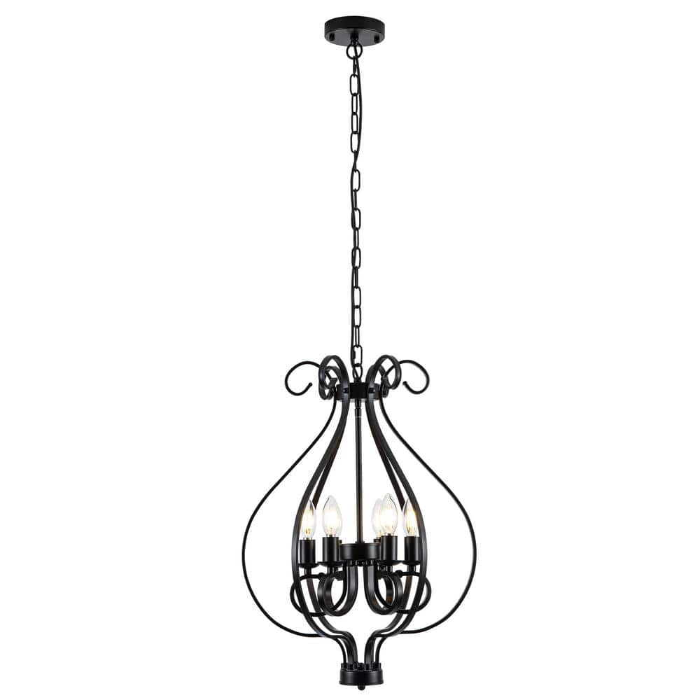 6-Light Modern Black Curved Lantern Geometric Chandelier for Kitchen Island, Living Room with No Bulbs Included price history on PriceWatchPro