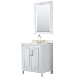 Daria 30 in. W. x 22 in. D x 35.75 in. H Single Bath Vanity in White with Giotto Quartz Top and 24 in. Mirror