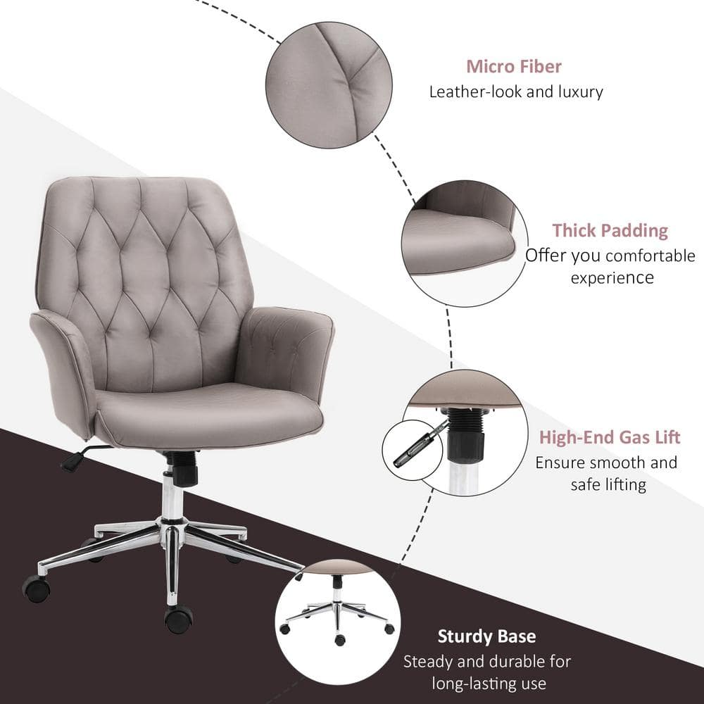 Light Grey Leather Swivel Task Chair with Chrome Base