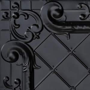 Take Home Sample - Romeo, Romeo Satin Black 1 ft. x 1 ft. Decorative Tin Style Lay-in Ceiling Tile (1 sq. ft./case)