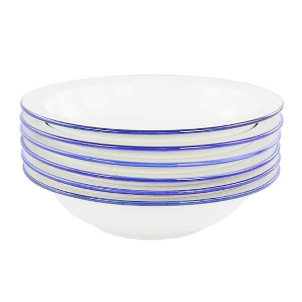 OUR TABLE Simply White 20 fl. oz. 8.75 in. White Porcelain Blue Rim Bistro Soup  Bowl (Set of 6) 985119895M - The Home Depot