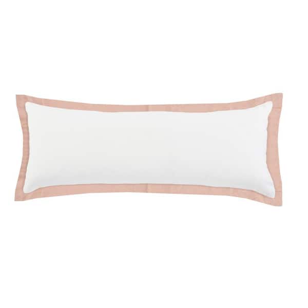 LR Home Empire White /Light Pink Border Soft Poly-Fill 14 in. x 36 in. Throw Pillow
