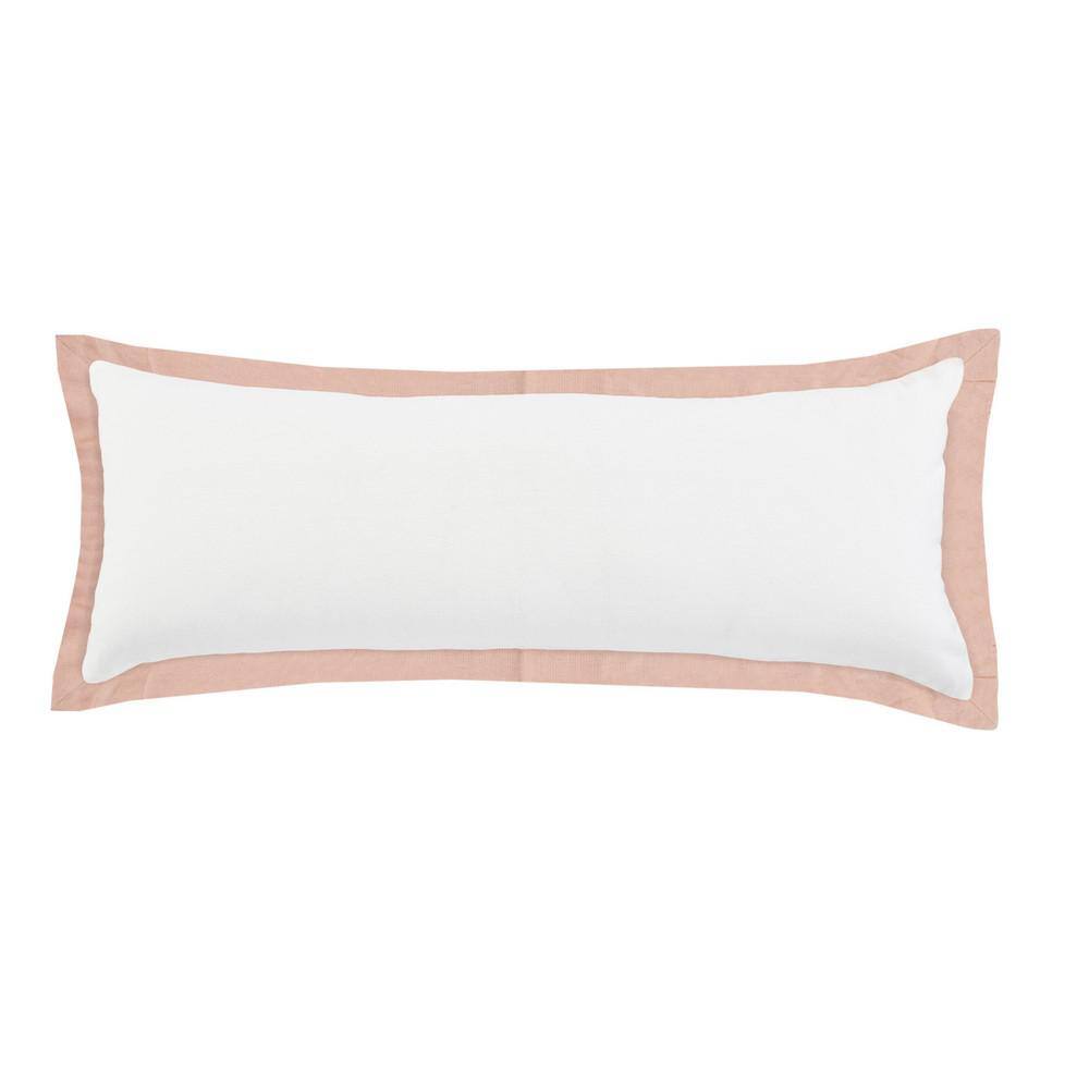 Empire White /Light Pink Border Soft Poly-Fill 14 in. x 36 in. Indoor Throw