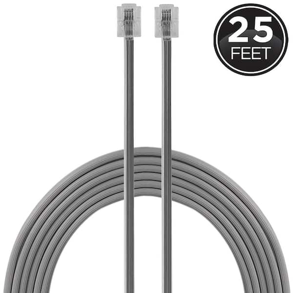 Power Gear 25 ft. Phone Line Cord Modular Jack Ends Satin