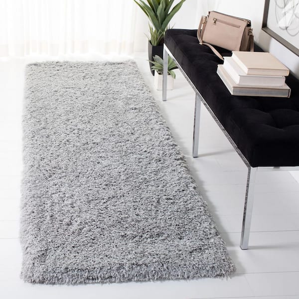 Ocean Shag 3 ft. x 8 ft. Silver Solid Color Runner Rug