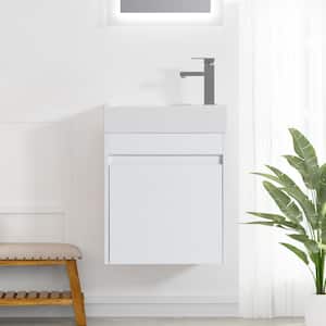 White Bathroom Vanity with Single Sink for Small Bathroom, Soft Close Doors Float Mounting Design