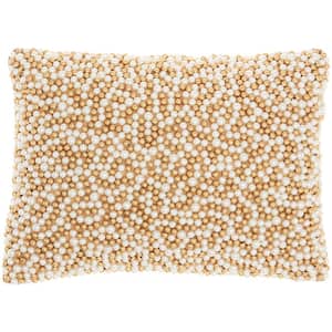 Luminescence Ivory and Gold Pearls 14 in. x 10 in. Rectangle Throw Pillow