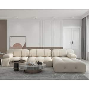 103.95 in. W Velvet 3 Seater Free Combination Sofa with Ottoman in Beige