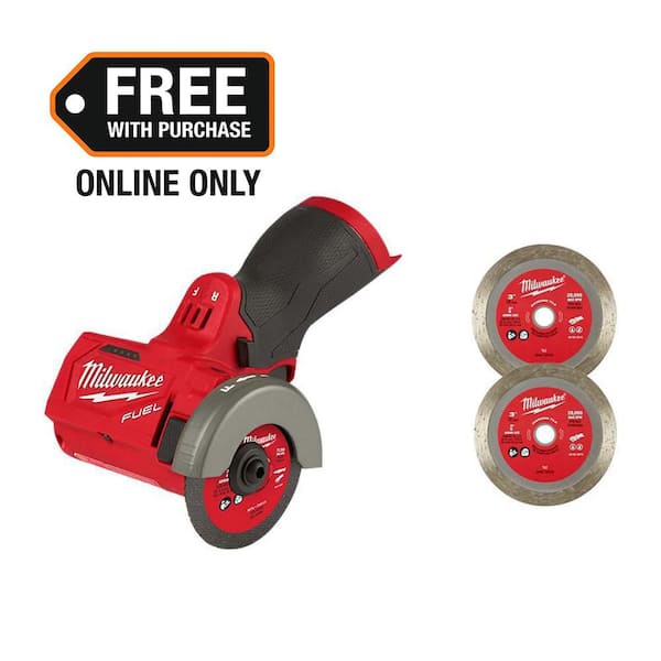 M12 FUEL 12V 3 in. Lithium-Ion Brushless Cordless Cut Off Saw (Tool-Only) with 3 in. Diamond Tile Blades (2-Pack)