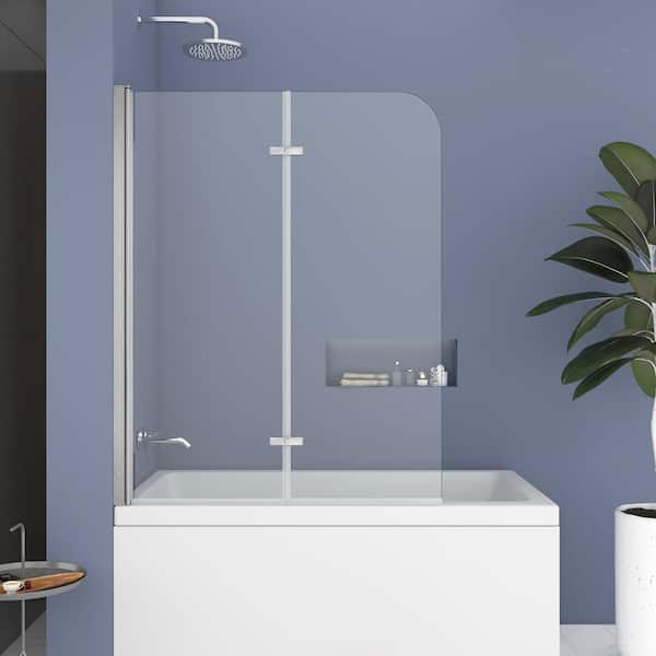 Unbranded 43 in. W x 55 in. H Pivot Tub Door in Polished Chrome with Clear Tempered Glass