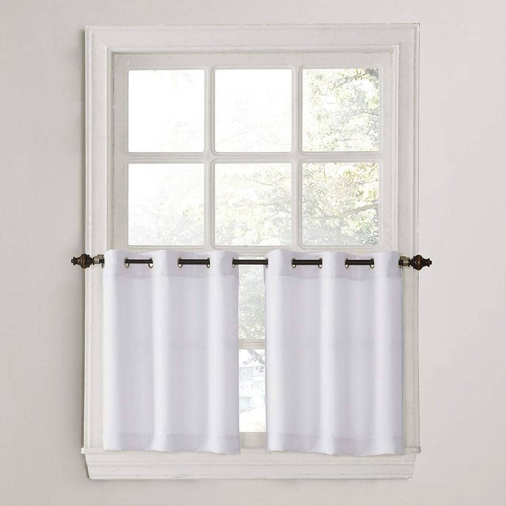 White Semi-Sheer Polyester Kitchen Tier Curtains, 56" x 24"