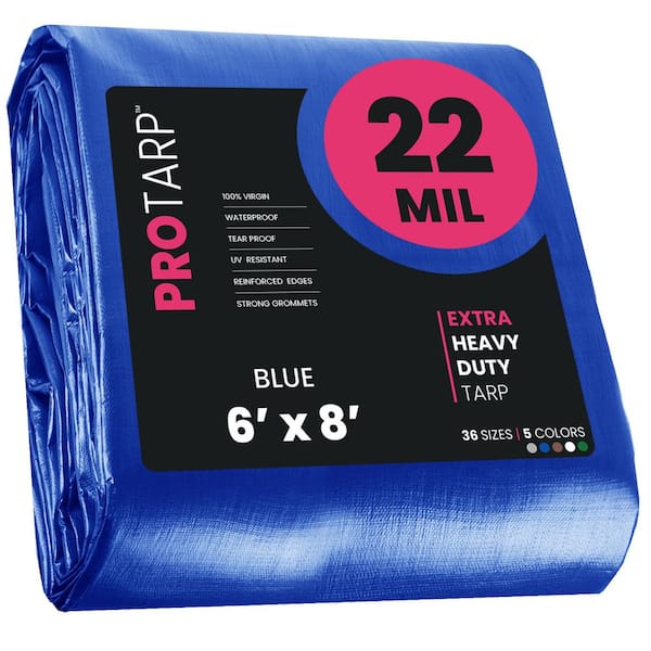 PROTARP 6 ft. x 8 ft. Blue 22 Mil Heavy Duty Polyethylene Tarp, Waterproof, UV Resistant, Rip and Tear Proof