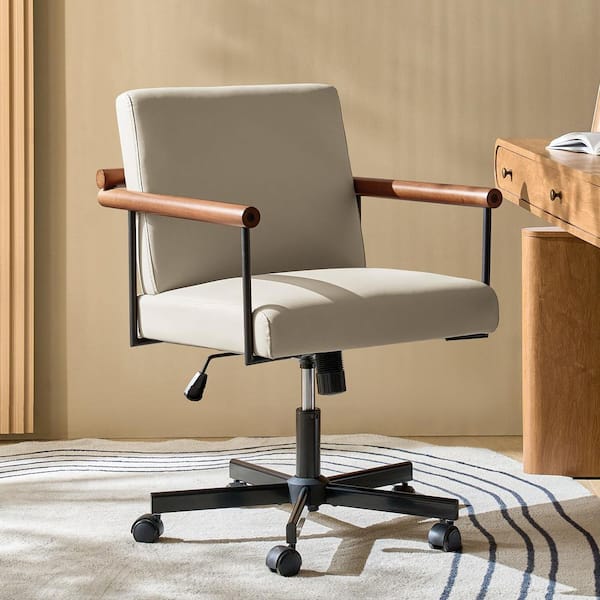 JAYDEN CREATION Aurelia PU Leather Office Chair in Tan with Non-Adjustable Arms