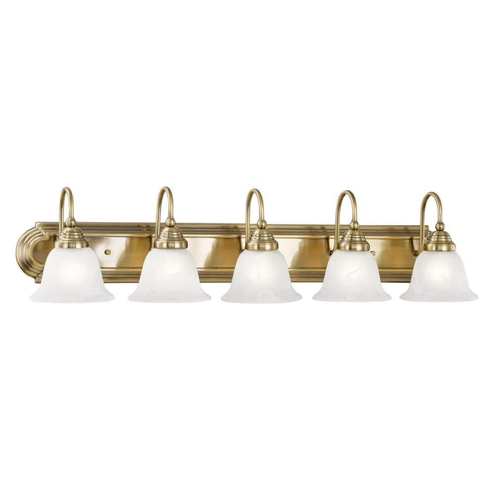 Antique Brass 36" 5-Light Vanity with Alabaster Glass