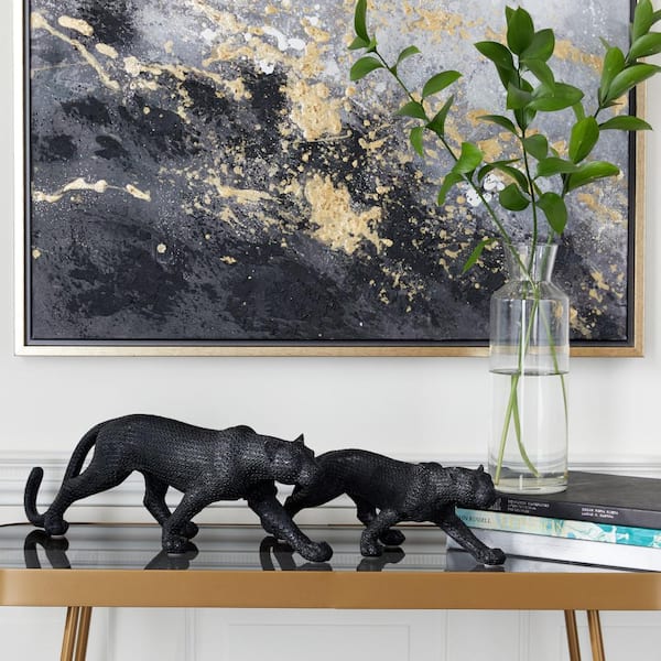 Litton Lane Black Polystone Leopard Sculpture (Set of 2)