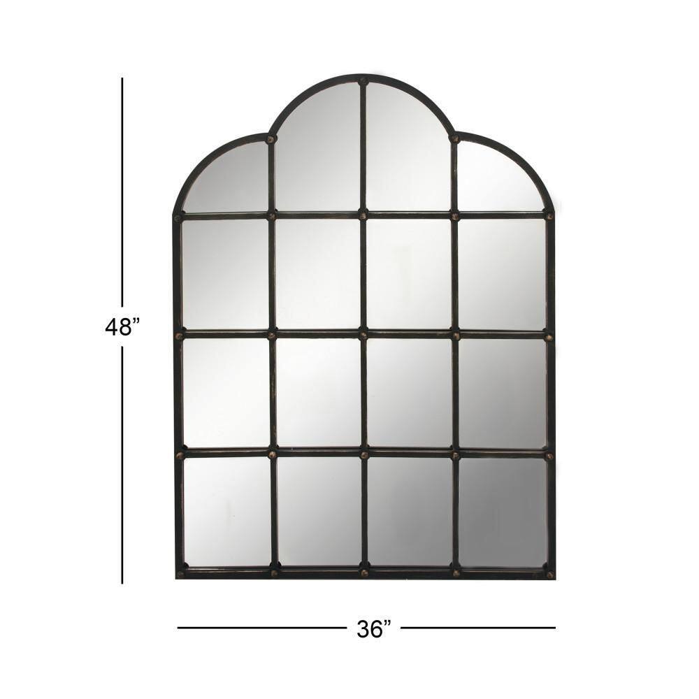 Arched Black Metal Window Pane Wall Mirror