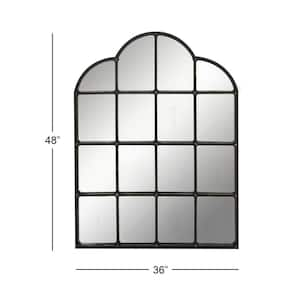 48 in. x 36 in. Window Pane Inspired Arched Framed Black Wall Mirror with Arched Tops and Studs