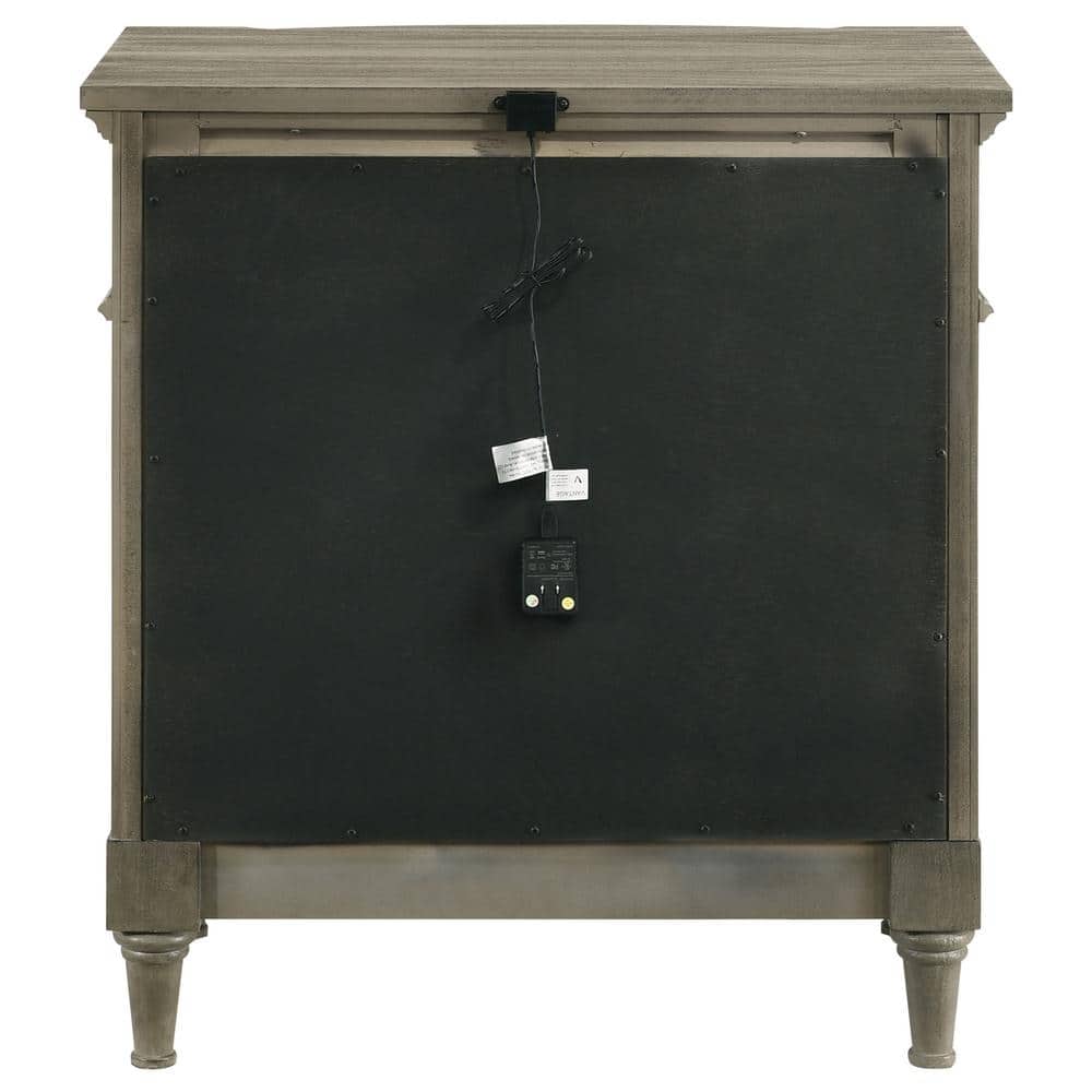 Transitional French Grey 3-Drawer Nightstand with USB Ports