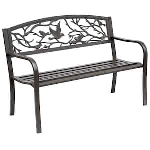 50 in. W Garden Bench, Outdoor Patio Cast Steel Metal Bench with Animal Pattern, for Yard, Lawn, Porch, Brown