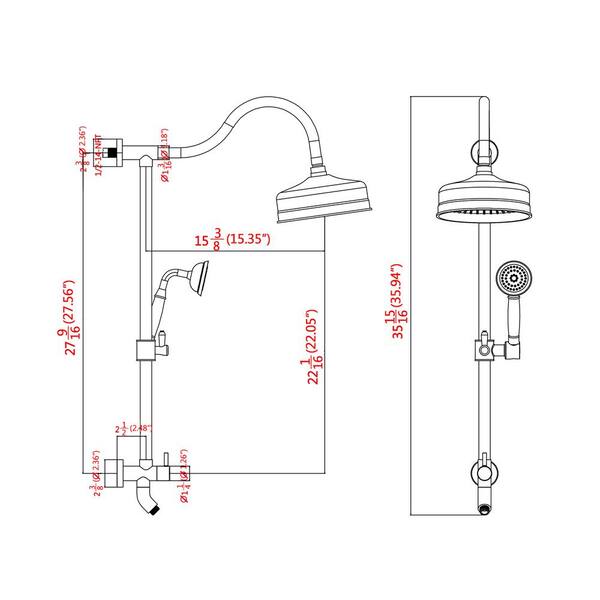 YASINU 2-Spray 8 in. Round Rain Shower Head with Hand Shower
