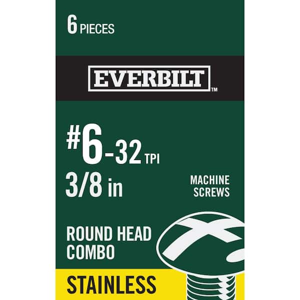 Everbilt #6-32 x 3/8 in. Stainless Steel Combo Round Head Machine Screw (6-Pack)