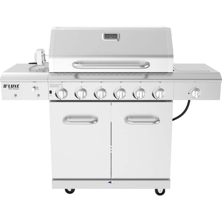 Nexgrill Deluxe 6-Burner Propane Gas Grill in Stainless Steel with Ceramic Searing Side Burner and Rotisserie Kit