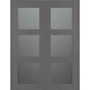 Vona 3 Lite 60 in. x 84 in. Both Active 3-Lite Frosted Glass Gray Matte Wood Composite Double Prehung Interior Door