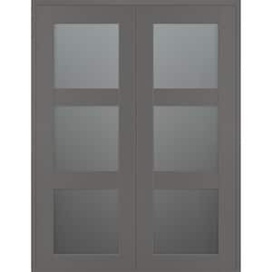 Vona 3 Lite 64 in. x 84 in. Both Active 3-Lite Frosted Glass Gray Matte Wood Composite Double Prehung Interior Door