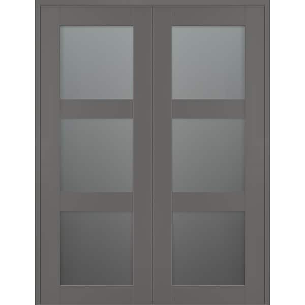 Belldinni Vona 3-Lite 72 in. x 96 in. Both Active 3-Lite Frosted Glass Gray Matte Wood Composite Double Prehung Interior Door
